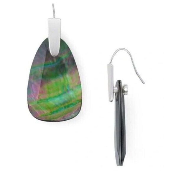 Kendra Scott Womens Marty‎ Mother-of-Pearl Drop Earrings Silver Black OS NWT - Picture 1 of 4